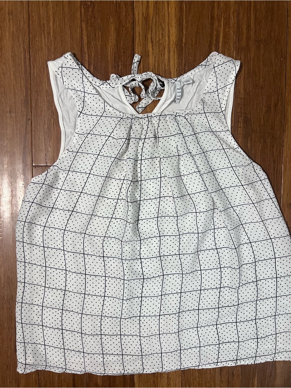 Elle White Blouse with Black Grid & Dot Trim
